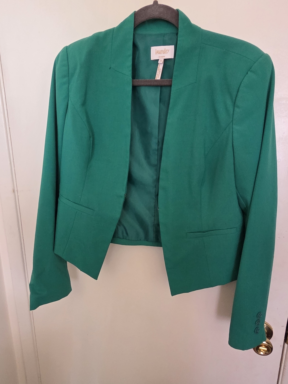Laundry By Shelli Segal Teal-Green Cropped Open-Front Blazer